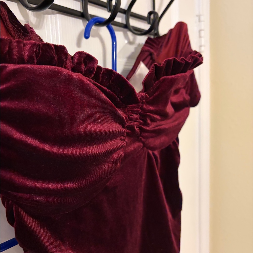 Burgundy Velvet Off-Shoulder Top